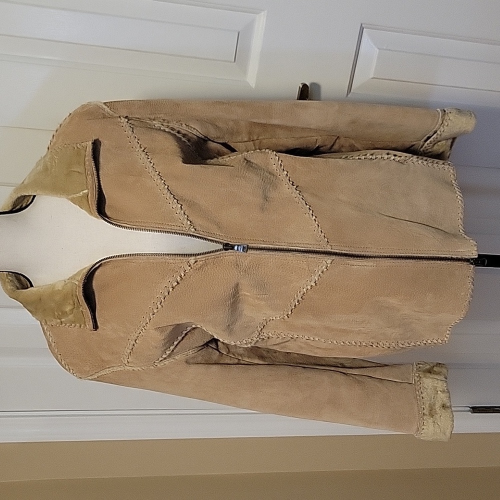Winlit Genuine Suede Leather Shearling Lined Whipstitch Jacket L